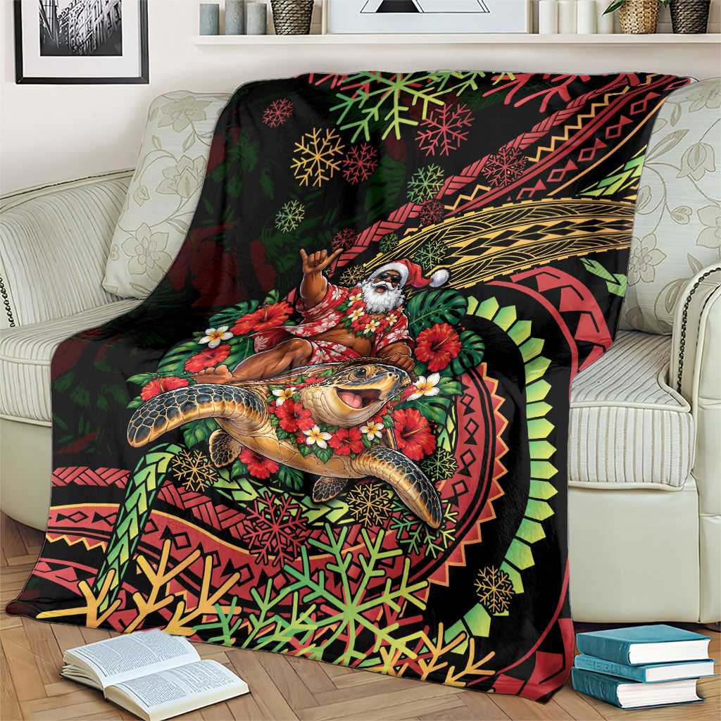 Hawaii Christmas Blanket Aloha Santa Riding Honu DT05 - Polynesian Pride