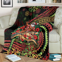 Hawaii Christmas Blanket Aloha Santa Riding Honu DT05 - Polynesian Pride