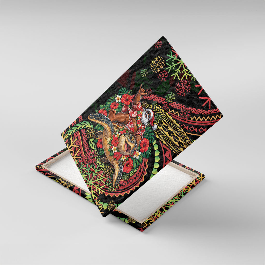 Hawaii Christmas Canvas Wall Art Aloha Santa Riding Honu DT05 With Frame Black - Polynesian Pride