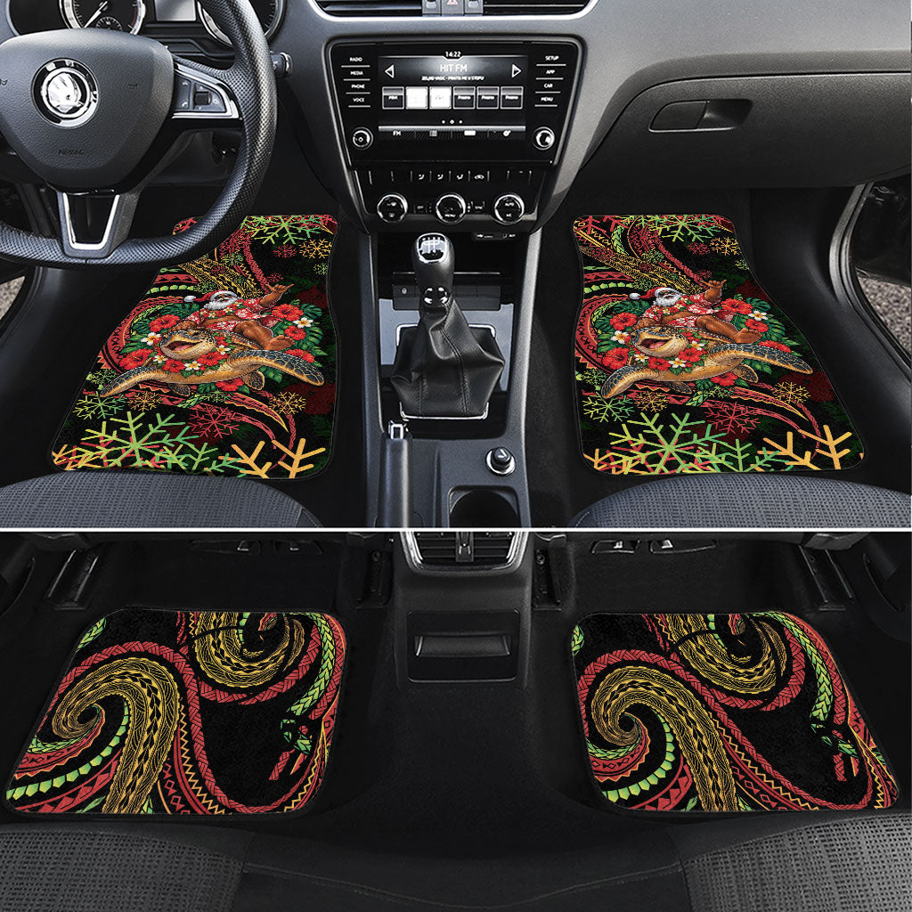 Hawaii Christmas Car Mats Aloha Santa Riding Honu DT05 Set 4pcs Black - Polynesian Pride