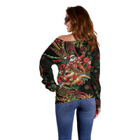 Hawaii Christmas Off Shoulder Sweater Aloha Santa Riding Honu DT05 - Polynesian Pride