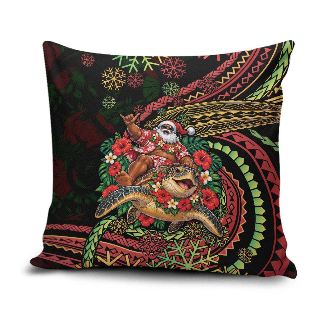 Hawaii Christmas Pillow Cover Aloha Santa Riding Honu DT05 Black - Polynesian Pride