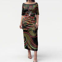 Hawaii Christmas Puletasi Aloha Santa Riding Honu DT05 Long Dress Black - Polynesian Pride