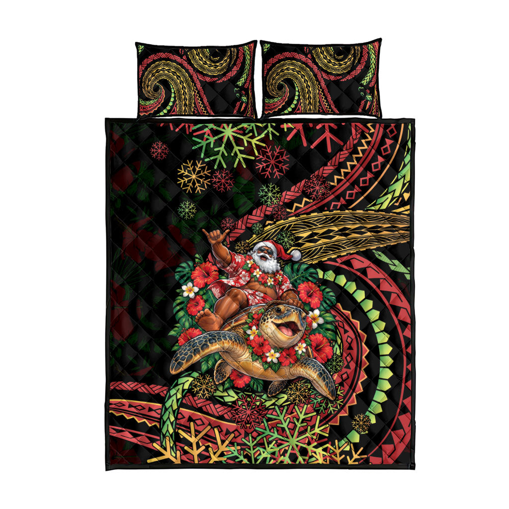 Hawaii Christmas Quilt Bed Set Aloha Santa Riding Honu DT05 - Polynesian Pride