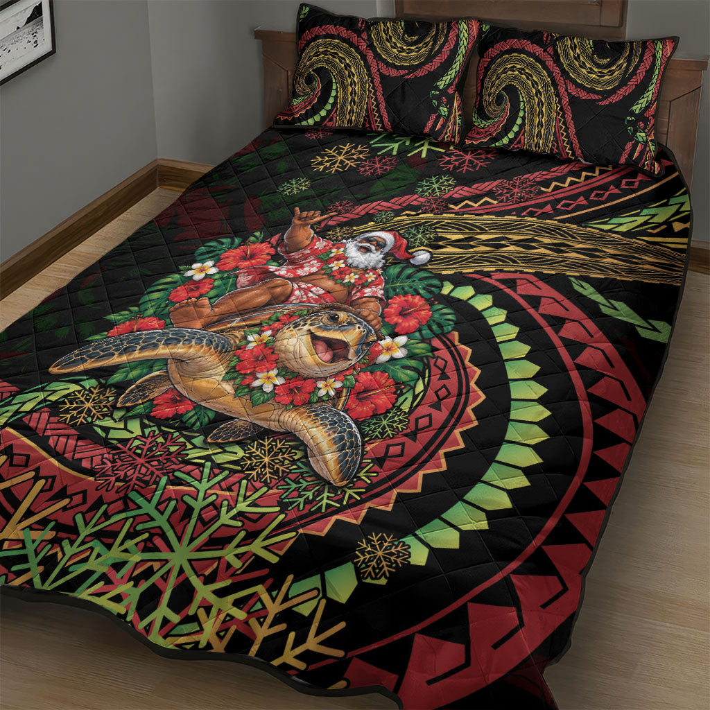 Hawaii Christmas Quilt Bed Set Aloha Santa Riding Honu DT05 - Polynesian Pride