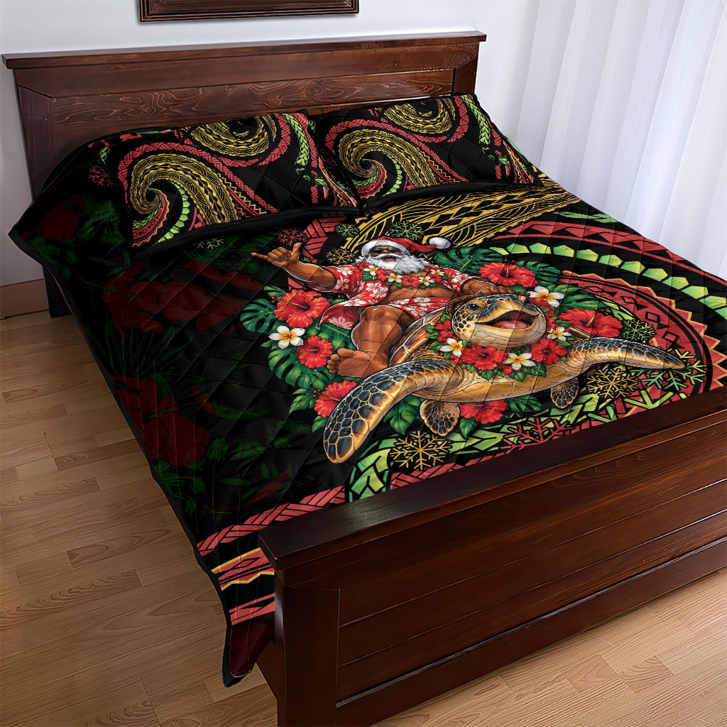 Hawaii Christmas Quilt Bed Set Aloha Santa Riding Honu DT05 - Polynesian Pride
