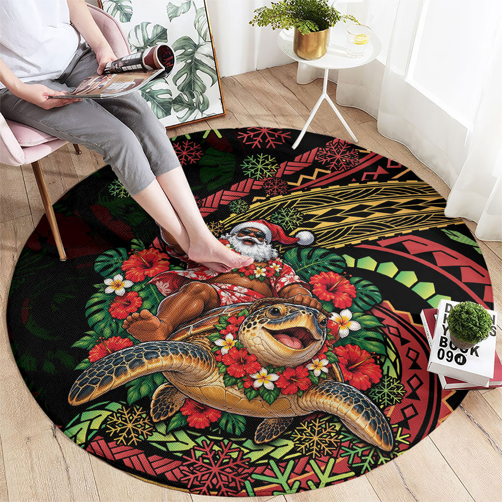Hawaii Christmas Round Carpet Aloha Santa Riding Honu DT05 - Polynesian Pride