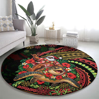 Hawaii Christmas Round Carpet Aloha Santa Riding Honu DT05 - Polynesian Pride