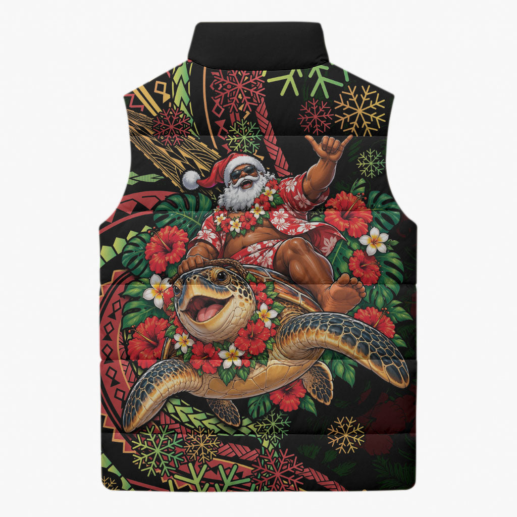 Hawaii Christmas Sleeveless Puffer Jacket Aloha Santa Riding Honu DT05 - Polynesian Pride