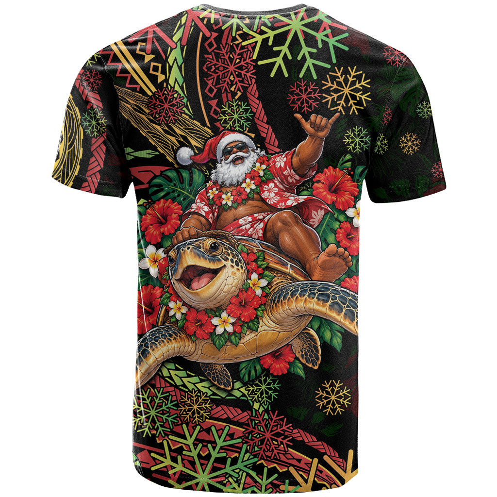 Hawaii Christmas T Shirt Aloha Santa Riding Honu DT05 - Polynesian Pride