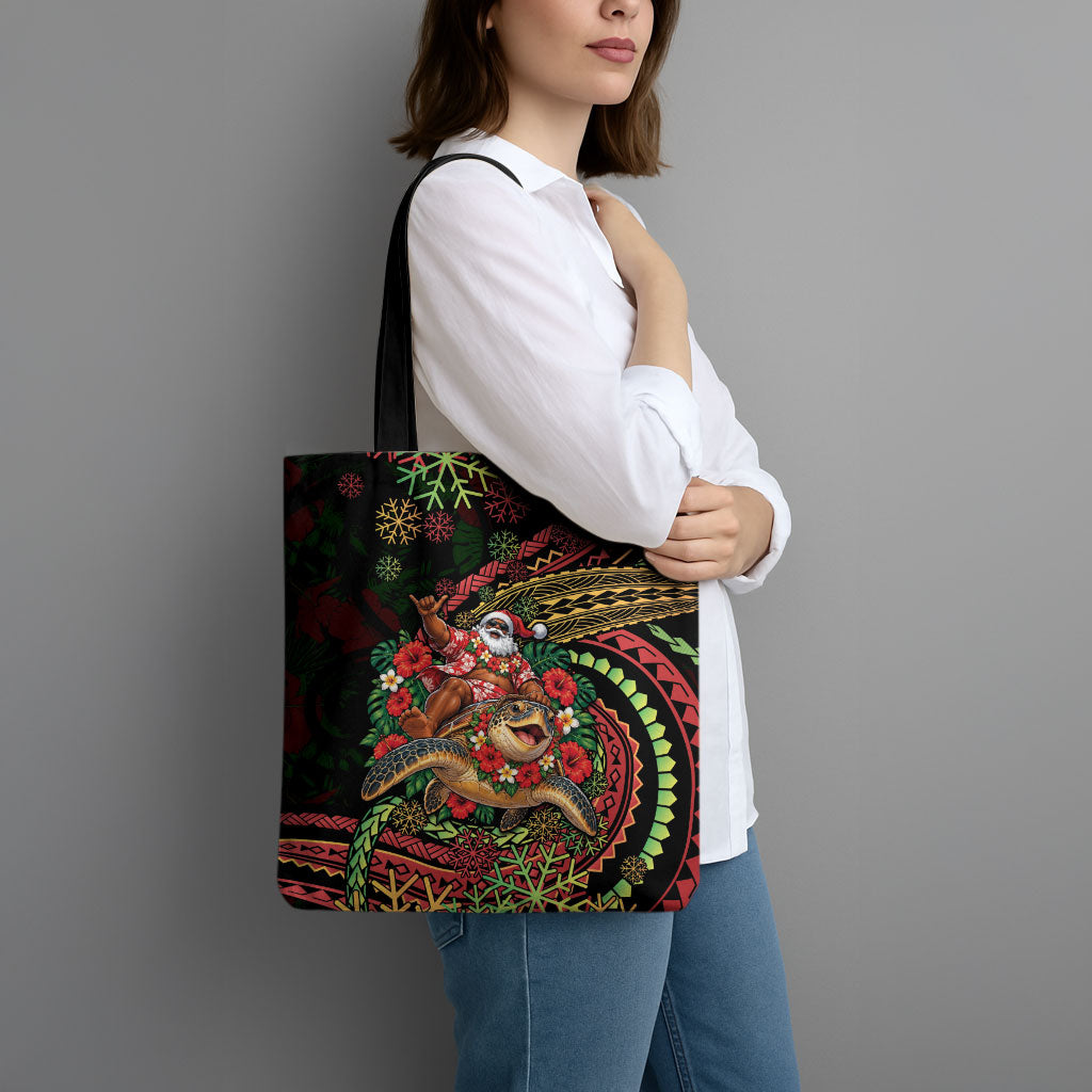 Hawaii Christmas Tote Bag Aloha Santa Riding Honu DT05 - Polynesian Pride