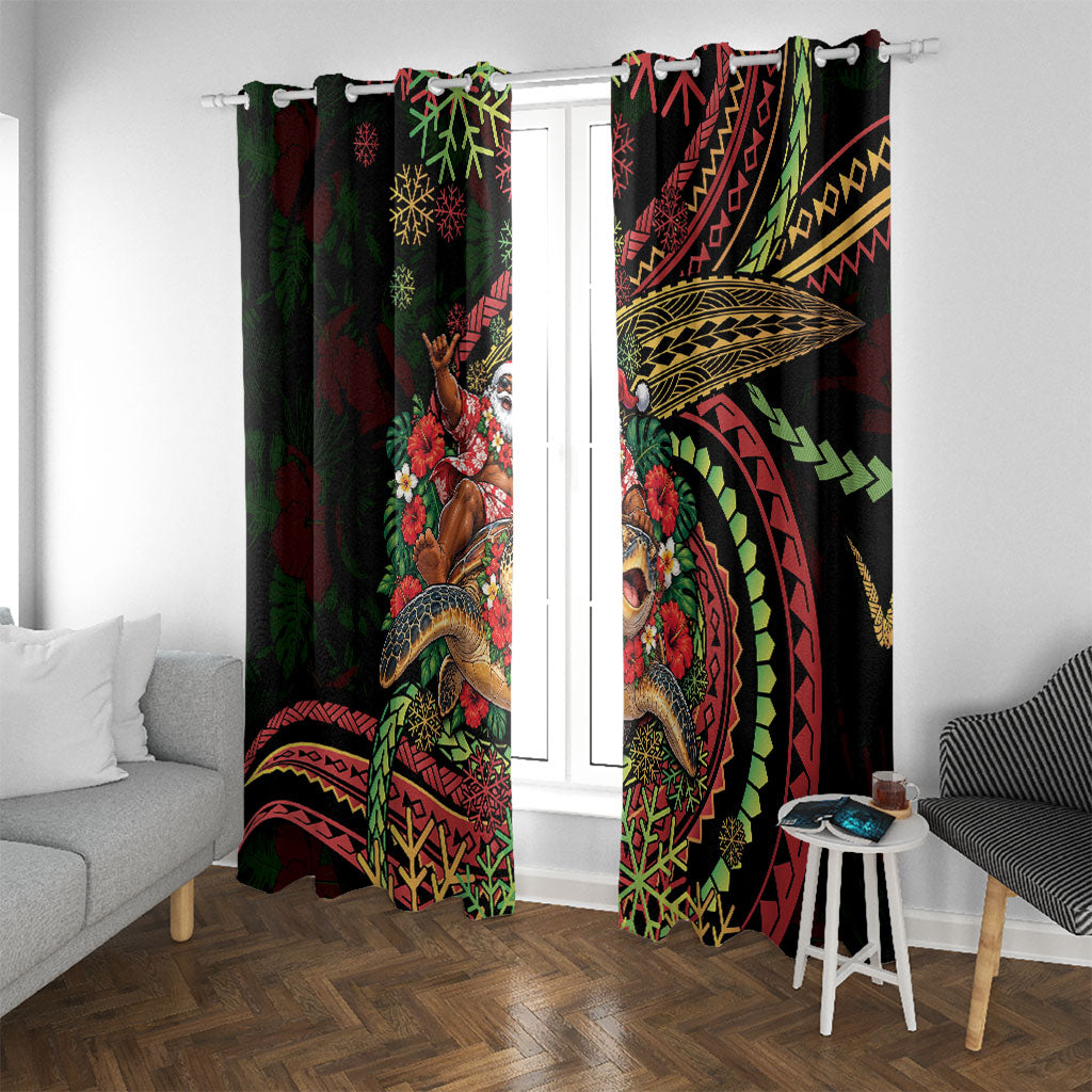 Hawaii Christmas Window Curtain Aloha Santa Riding Honu DT05 With Grommets Black - Polynesian Pride