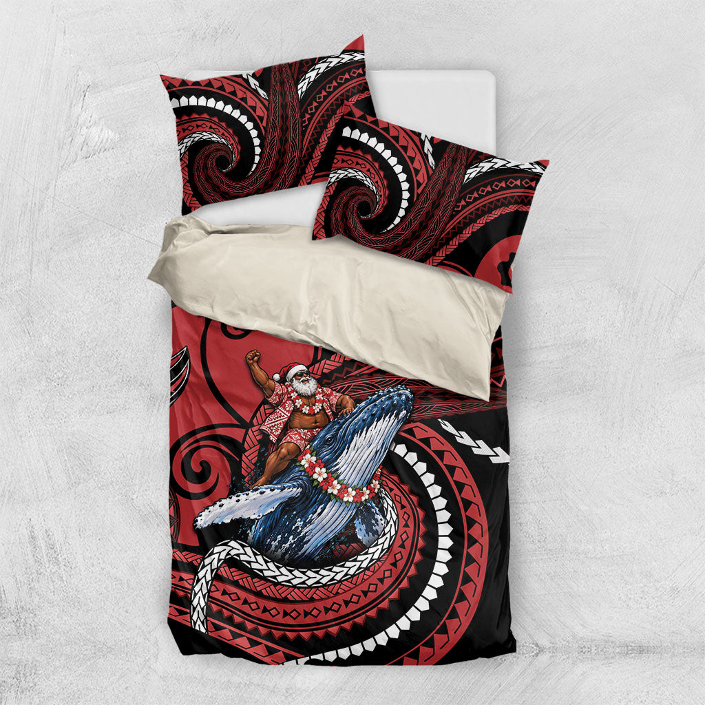 Tonga Christmas Bedding Set Santa Riding Humpback Whale DT05 US Twin 172cm x 218cm Red - Polynesian Pride