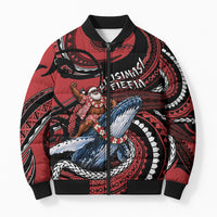Tonga Christmas Bomber Puffer Jacket Santa Riding Humpback Whale DT05 Unisex Red - Polynesian Pride
