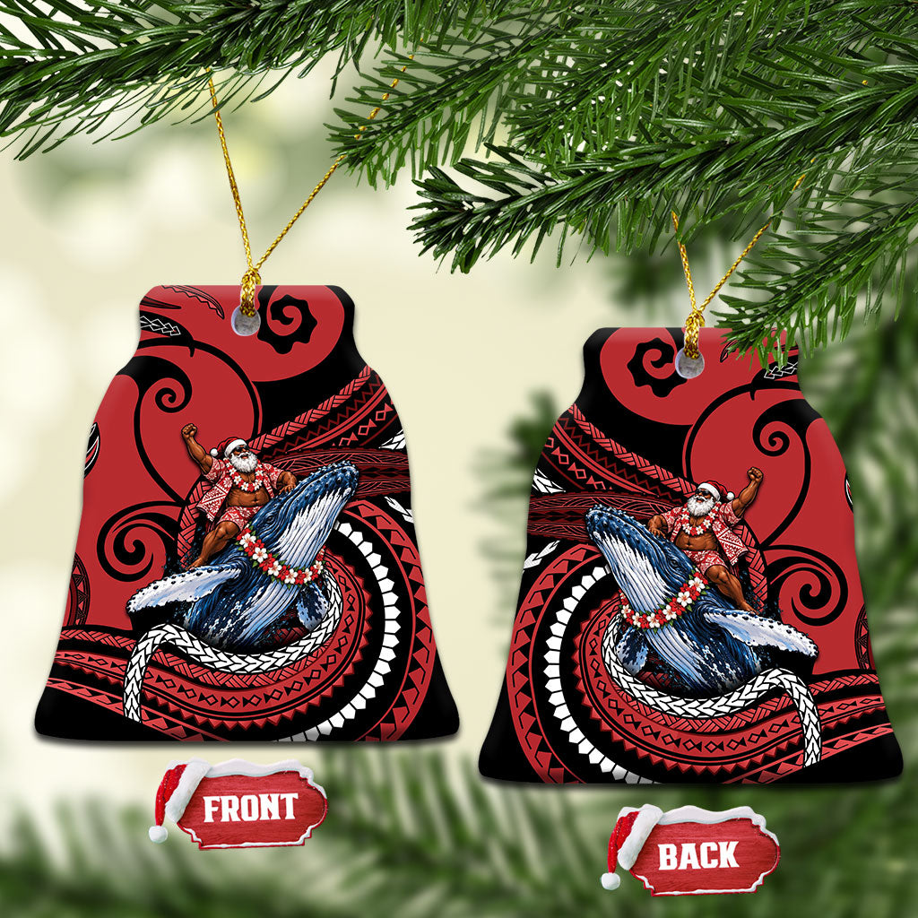 Tonga Christmas Ceramic Ornament Santa Riding Humpback Whale DT05 Bell Flake Red - Polynesian Pride