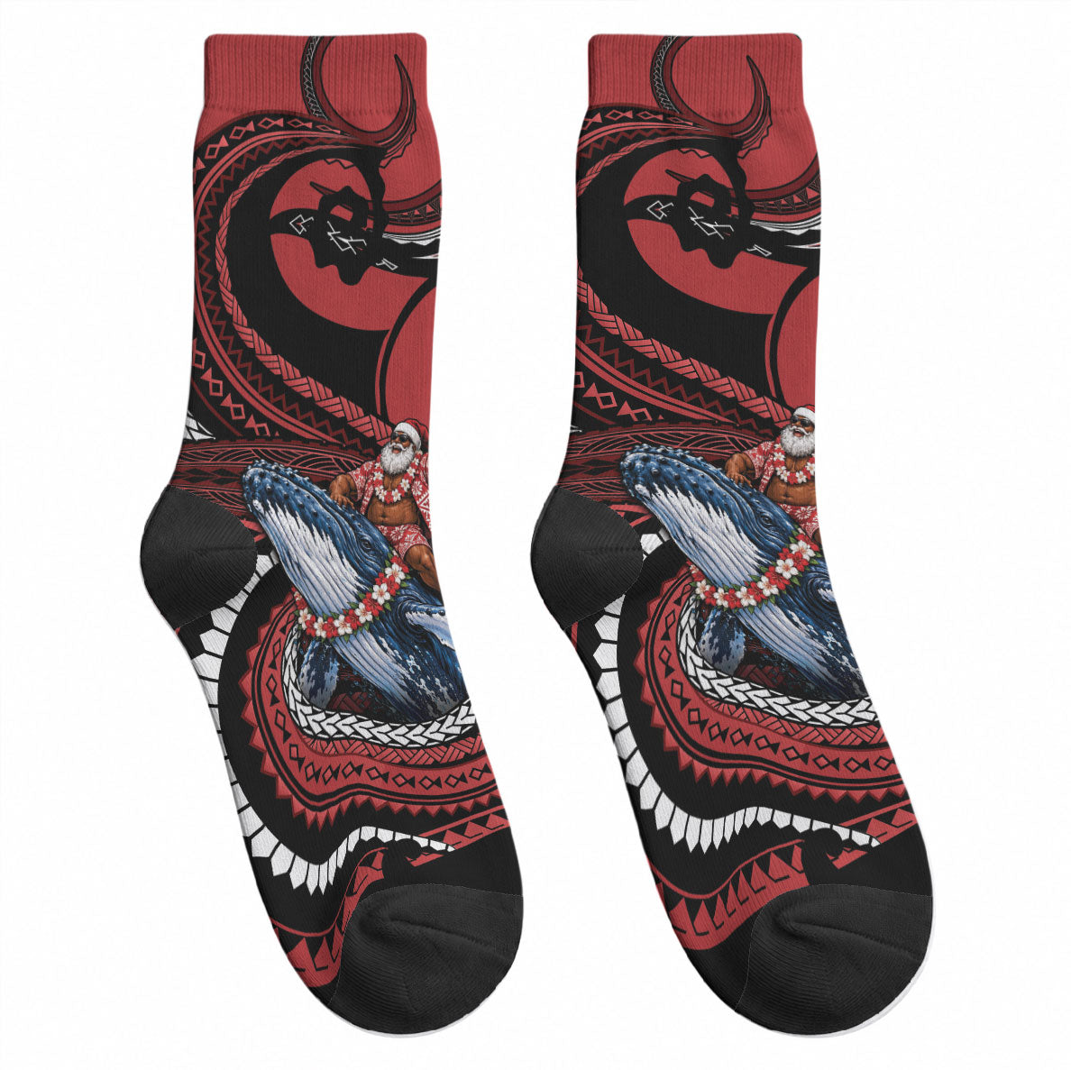 Tonga Christmas Crew Socks Santa Riding Humpback Whale DT05 - Polynesian Pride