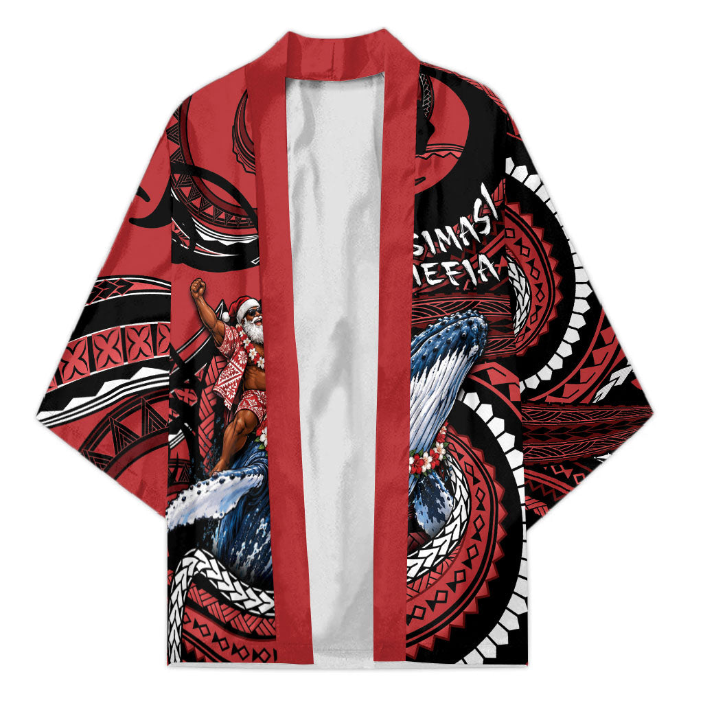 Tonga Christmas Kimono Santa Riding Humpback Whale DT05 Unisex Red - Polynesian Pride