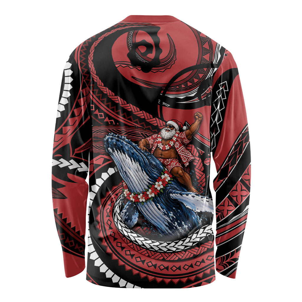 Tonga Christmas Long Sleeve Shirt Santa Riding Humpback Whale DT05 - Polynesian Pride