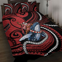 Tonga Christmas Quilt Bed Set Santa Riding Humpback Whale DT05 Red - Polynesian Pride