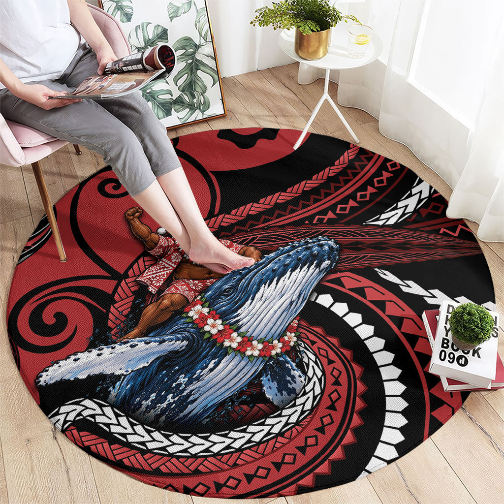 Tonga Christmas Round Carpet Santa Riding Humpback Whale DT05 - Polynesian Pride