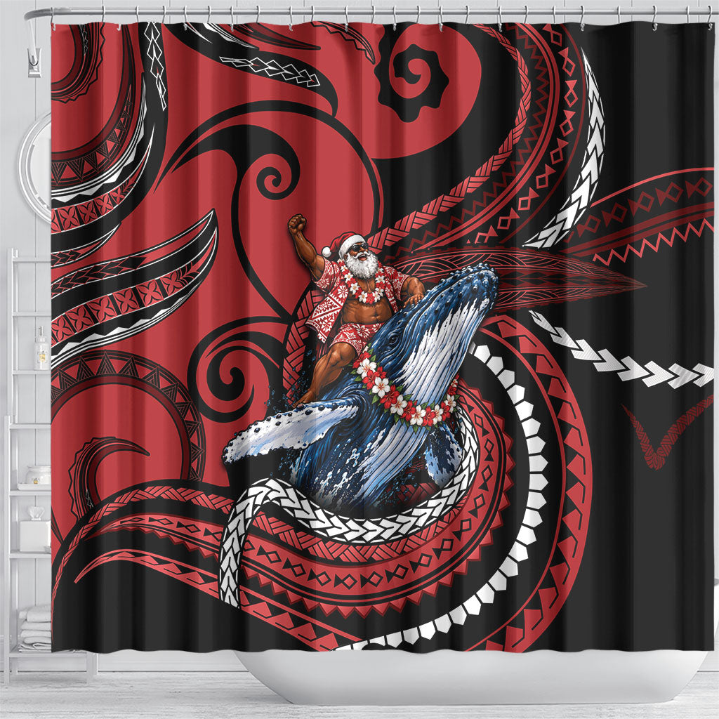 Tonga Christmas Shower Curtain Santa Riding Humpback Whale DT05 - Polynesian Pride