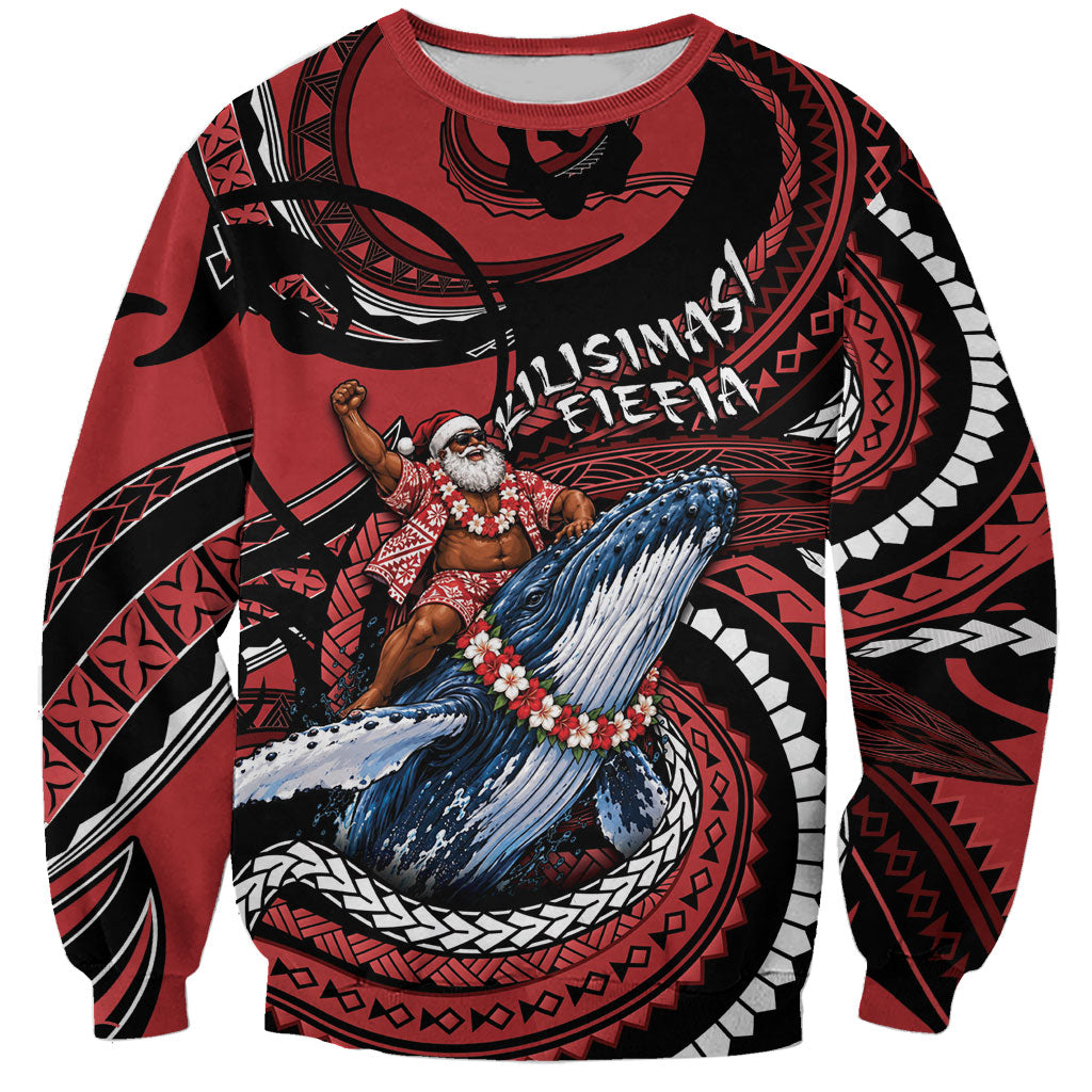 Tonga Christmas Sweatshirt Santa Riding Humpback Whale DT05 Unisex Red - Polynesian Pride