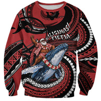 Tonga Christmas Sweatshirt Santa Riding Humpback Whale DT05 Unisex Red - Polynesian Pride