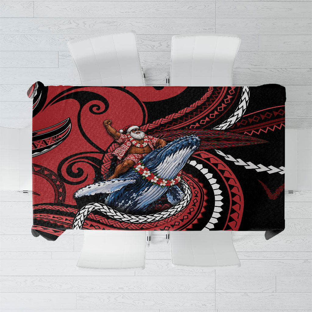 Tonga Christmas Tablecloth Santa Riding Humpback Whale DT05 Red - Polynesian Pride