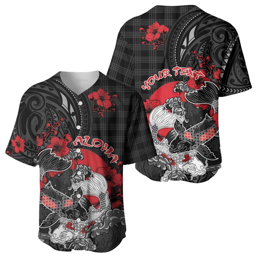 Personalised Hawaiian And Japanese Baseball Jersey Aloha Koi Fish Palaka Patterns - Polynesian Pride