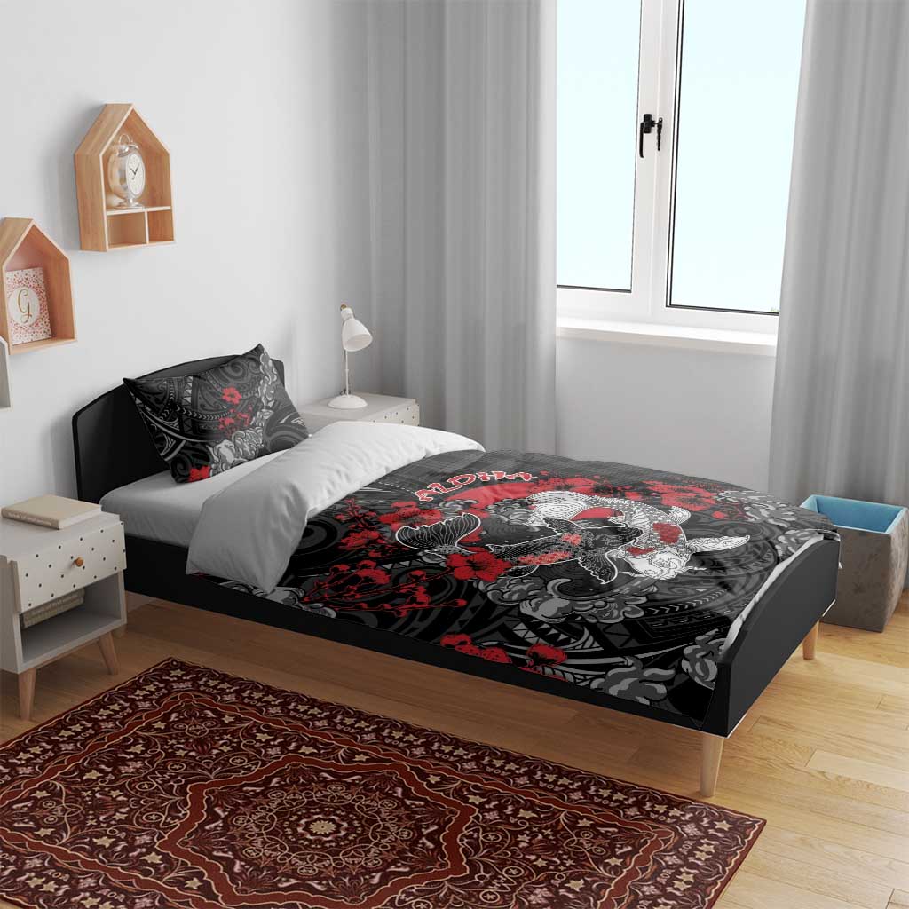 Hawaiian And Japanese Bedding Set Aloha Koi Fish Palaka Patterns - Polynesian Pride