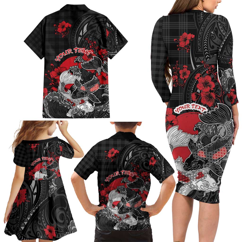 Personalised Hawaiian And Japanese Family Matching Long Sleeve Bodycon Dress and Hawaiian Shirt Aloha Koi Fish Palaka Patterns DT05 - Polynesian Pride