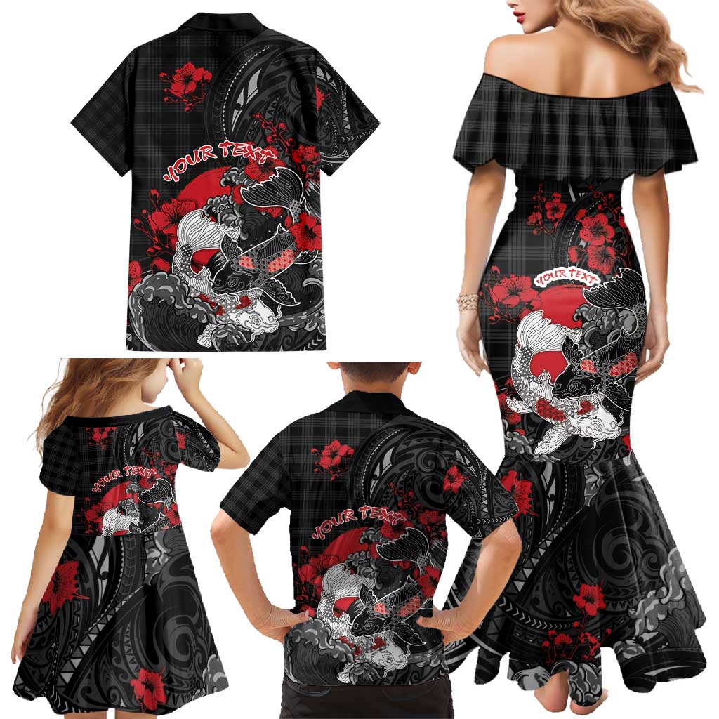Personalised Hawaiian And Japanese Family Matching Mermaid Dress and Hawaiian Shirt Aloha Koi Fish Palaka Patterns DT05 - Polynesian Pride