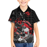 Personalised Hawaiian And Japanese Family Matching Off The Shoulder Long Sleeve Dress and Hawaiian Shirt Aloha Koi Fish Palaka Patterns DT05 Son's Shirt Black - Polynesian Pride