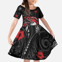 Personalised Hawaiian And Japanese Family Matching Off Shoulder Maxi Dress and Hawaiian Shirt Aloha Koi Fish Palaka Patterns DT05 Daughter's Dress Black - Polynesian Pride