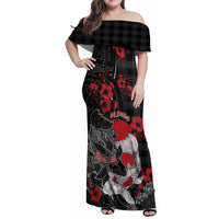 Personalised Hawaiian And Japanese Family Matching Off Shoulder Maxi Dress and Hawaiian Shirt Aloha Koi Fish Palaka Patterns DT05 Mom's Dress Black - Polynesian Pride