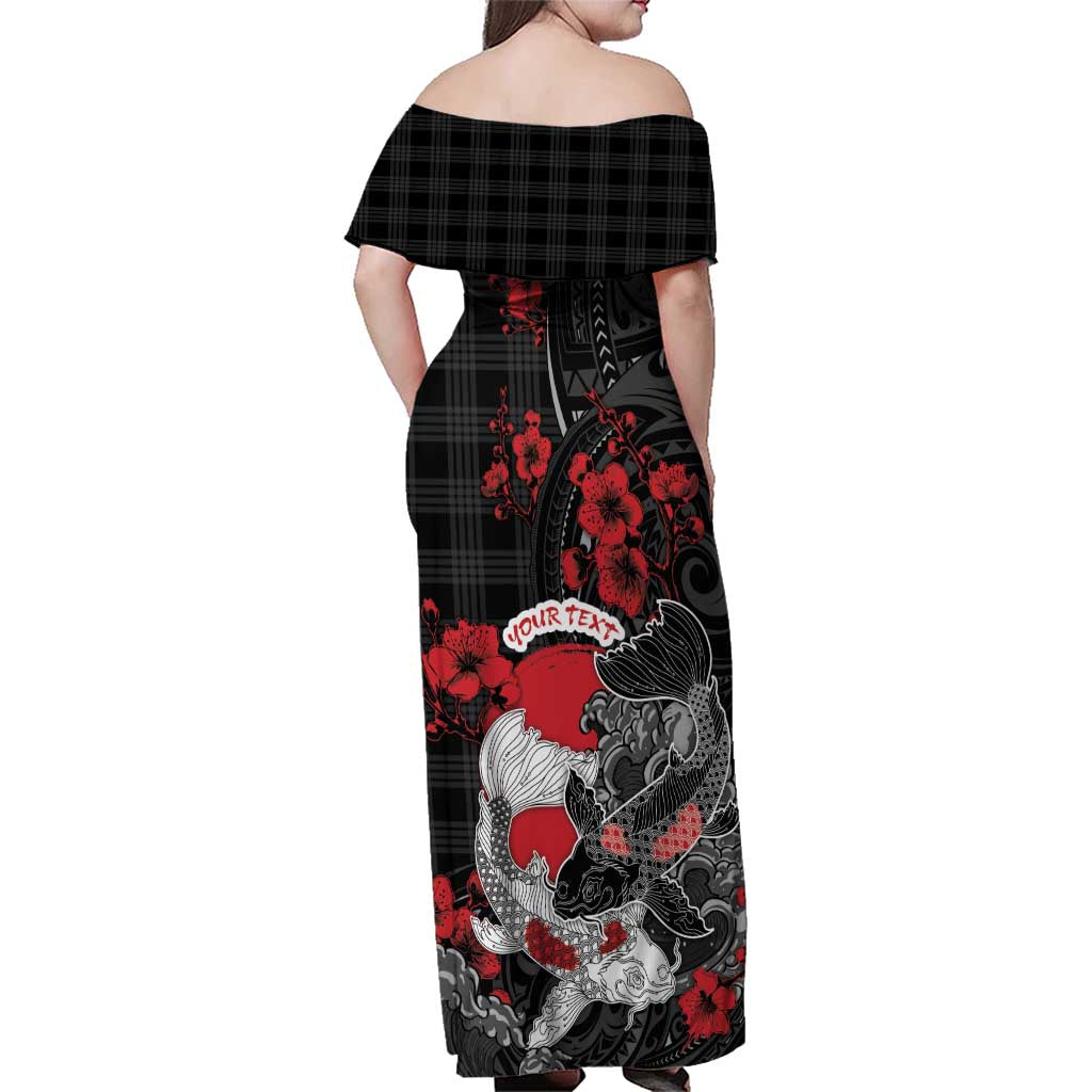 Personalised Hawaiian And Japanese Family Matching Off Shoulder Maxi Dress and Hawaiian Shirt Aloha Koi Fish Palaka Patterns DT05 - Polynesian Pride