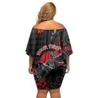 Personalised Hawaiian And Japanese Family Matching Off Shoulder Short Dress and Hawaiian Shirt Aloha Koi Fish Palaka Patterns DT05 - Polynesian Pride