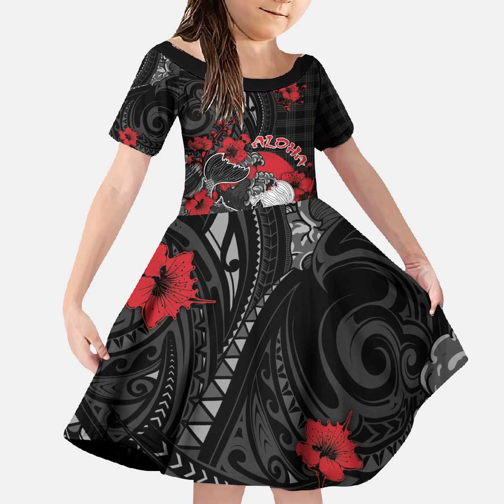 Personalised Hawaiian And Japanese Family Matching Summer Maxi Dress and Hawaiian Shirt Aloha Koi Fish Palaka Patterns DT05 Daughter's Dress Black - Polynesian Pride