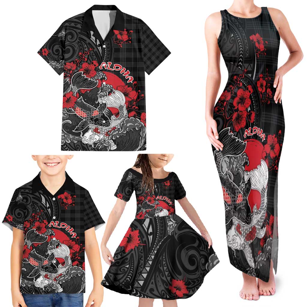 Personalised Hawaiian And Japanese Family Matching Tank Maxi Dress and Hawaiian Shirt Aloha Koi Fish Palaka Patterns DT05 - Polynesian Pride