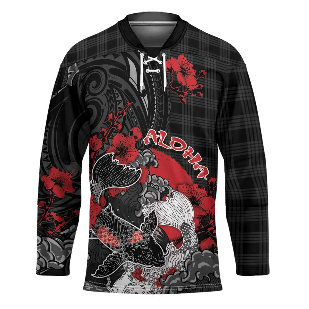Personalised Hawaiian And Japanese Hockey Jersey Aloha Koi Fish Palaka Patterns - Polynesian Pride