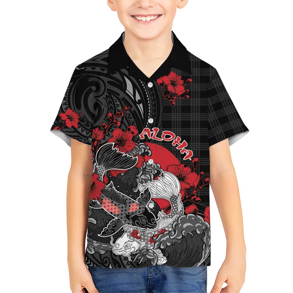 Personalised Hawaiian And Japanese Kid Hawaiian Shirt Aloha Koi Fish Palaka Patterns DT05 Kid Black - Polynesian Pride