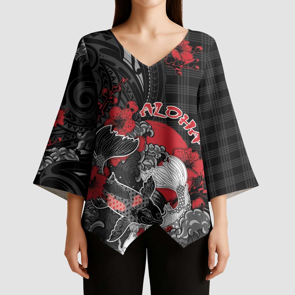 Personalised Hawaiian And Japanese Kimono Sleeve Blouse Aloha Koi Fish Palaka Patterns - Polynesian Pride