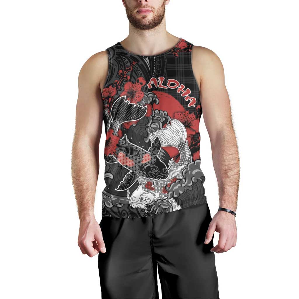 Personalised Hawaiian And Japanese Men Tank Top Aloha Koi Fish Palaka Patterns DT05 - Polynesian Pride