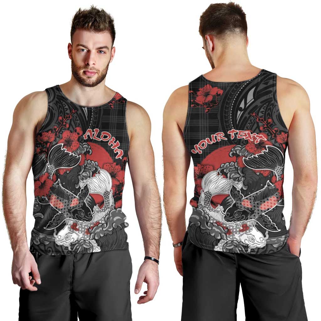Personalised Hawaiian And Japanese Men Tank Top Aloha Koi Fish Palaka Patterns DT05 - Polynesian Pride