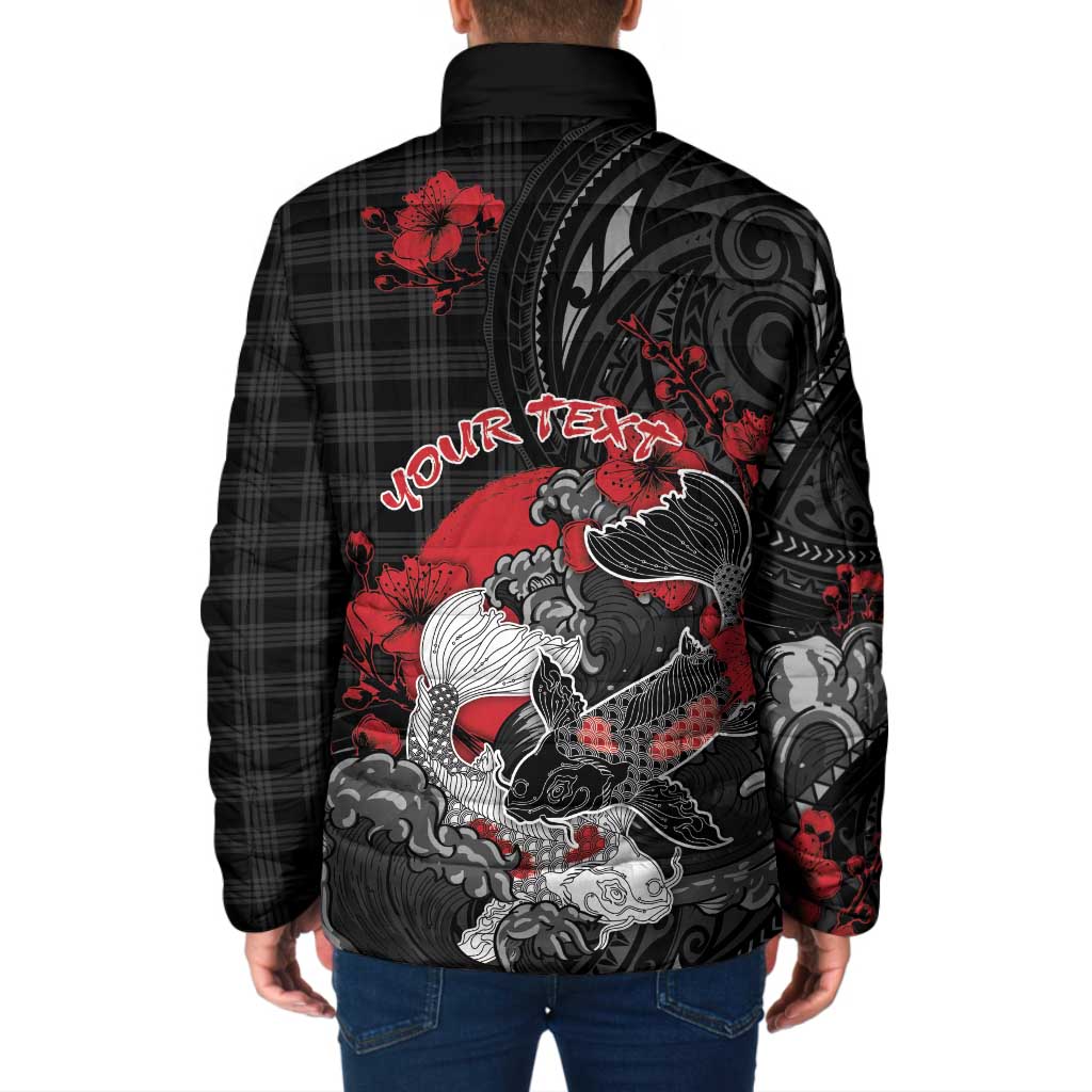 Personalised Hawaiian And Japanese Padded Jacket Aloha Koi Fish Palaka Patterns - Polynesian Pride