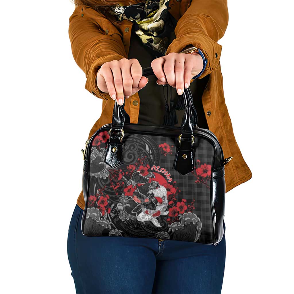 Hawaiian And Japanese Shoulder Handbag Aloha Koi Fish Palaka Patterns DT05 One Size Black - Polynesian Pride