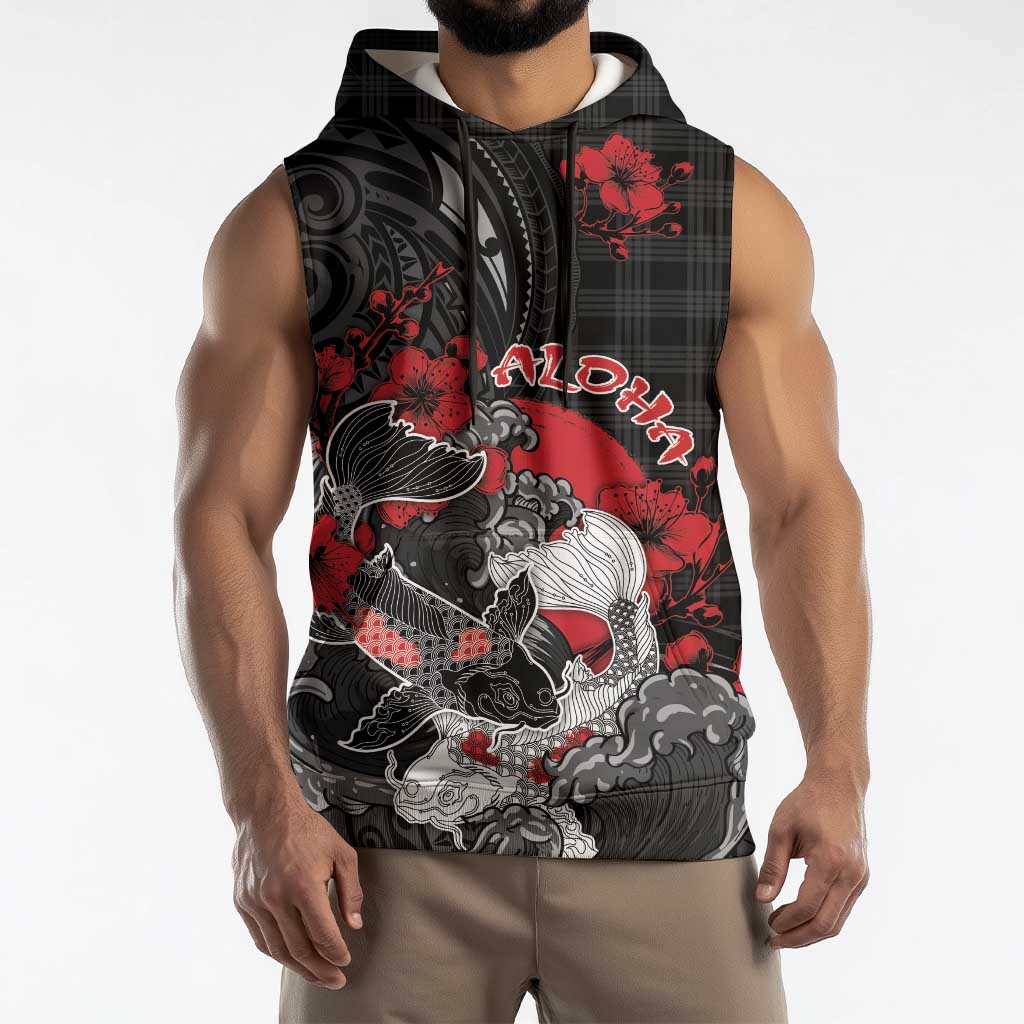 Personalised Hawaiian And Japanese Sleeveless Hoodie Aloha Koi Fish Palaka Patterns - Polynesian Pride
