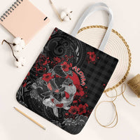 Hawaiian And Japanese Tote Bag Aloha Koi Fish Palaka Patterns DT05 White Strap One Size Black - Polynesian Pride