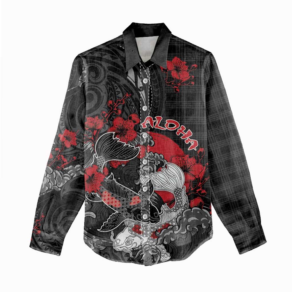 Personalised Hawaiian And Japanese Women Casual Shirt Aloha Koi Fish Palaka Patterns - Polynesian Pride