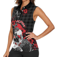 Personalised Hawaiian And Japanese Women Sleeveless Polo Shirt Aloha Koi Fish Palaka Patterns - Polynesian Pride